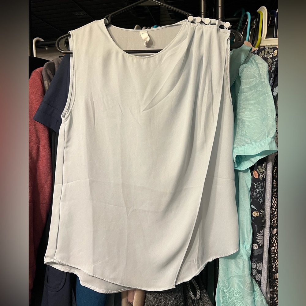 Mango Pale Blue Button-Detail Blouse